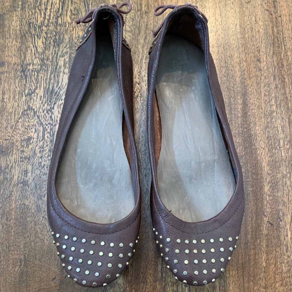 Brown Leather Studded Flats